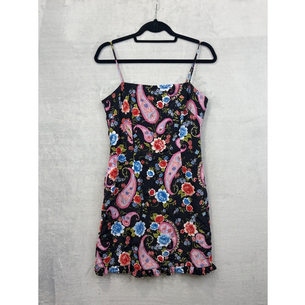 Y2K 90s Vintage Rampage Floral Paisley Mini Dress Spaghetti Strap Ruffle Hem 7